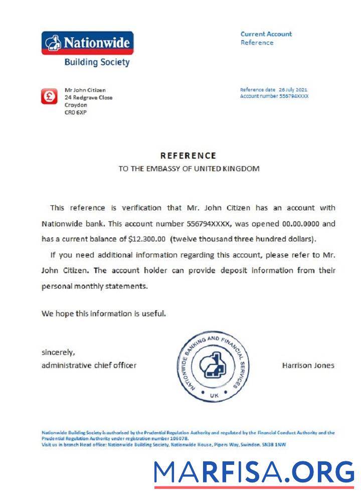 Printable United Kingdom Nationwide reference sample